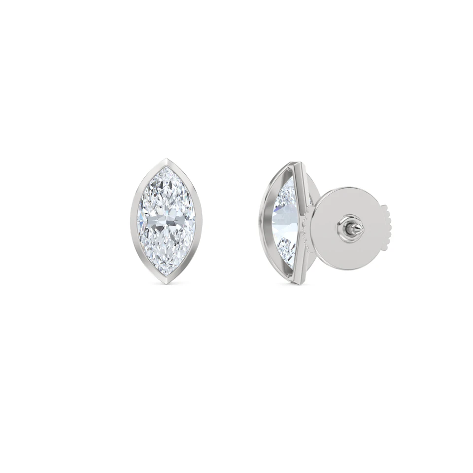 Bezel Set 2.00ct Marquise Cut Lab Diamond Stud Earrings in 18K White Gold