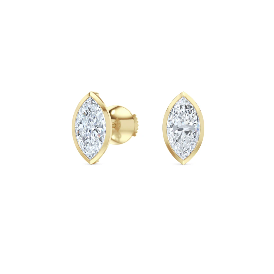 Bezel Set 2.00ct Marquise Cut Lab Diamond Stud Earrings in 18K Yellow Gold