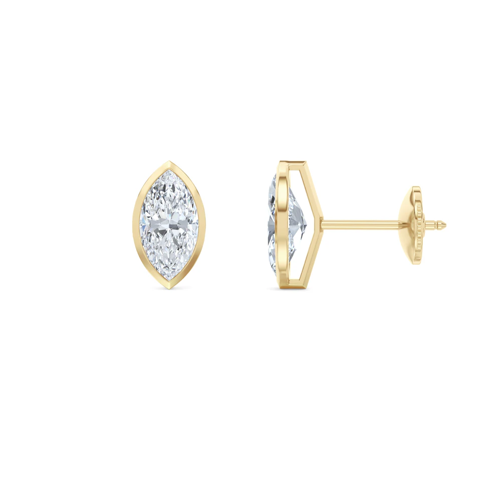 Bezel Set 2.00ct Marquise Cut Lab Diamond Stud Earrings in 18K Yellow Gold