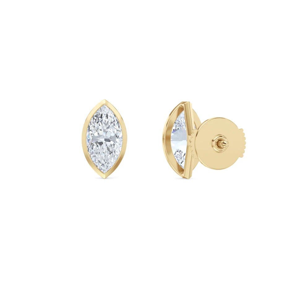 Bezel Set 2.00ct Marquise Cut Lab Diamond Stud Earrings in 18K Yellow Gold