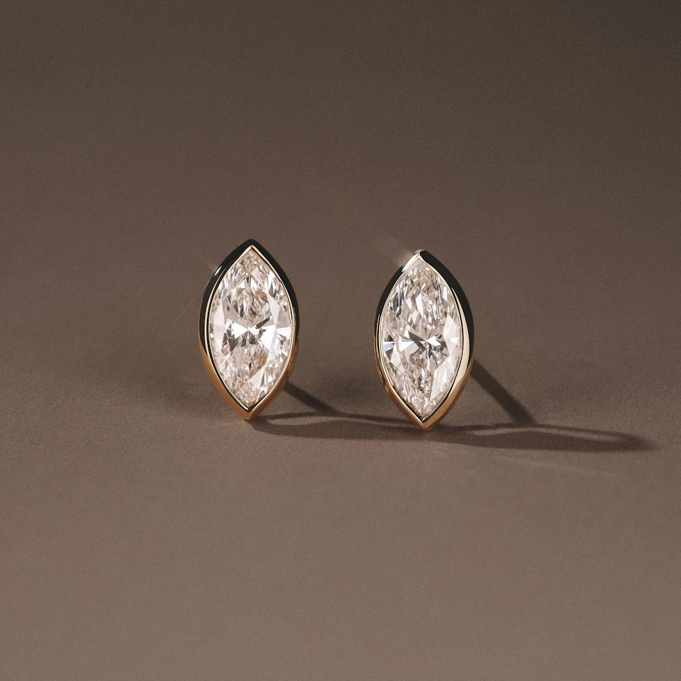 Bezel Set 2.00ct Marquise Cut Lab Diamond Stud Earrings in 18K Yellow Gold
