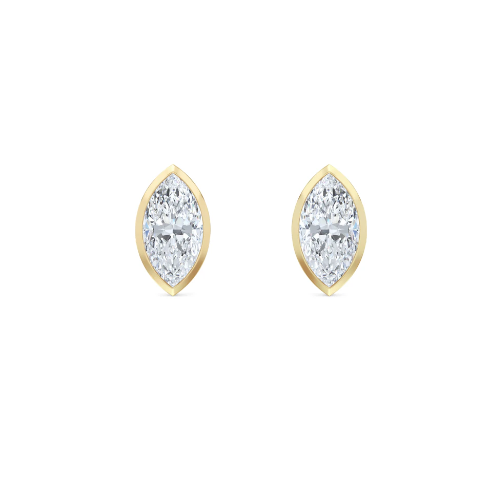 Bezel Set 2.00ct Marquise Cut Lab Diamond Stud Earrings in 18K Yellow Gold