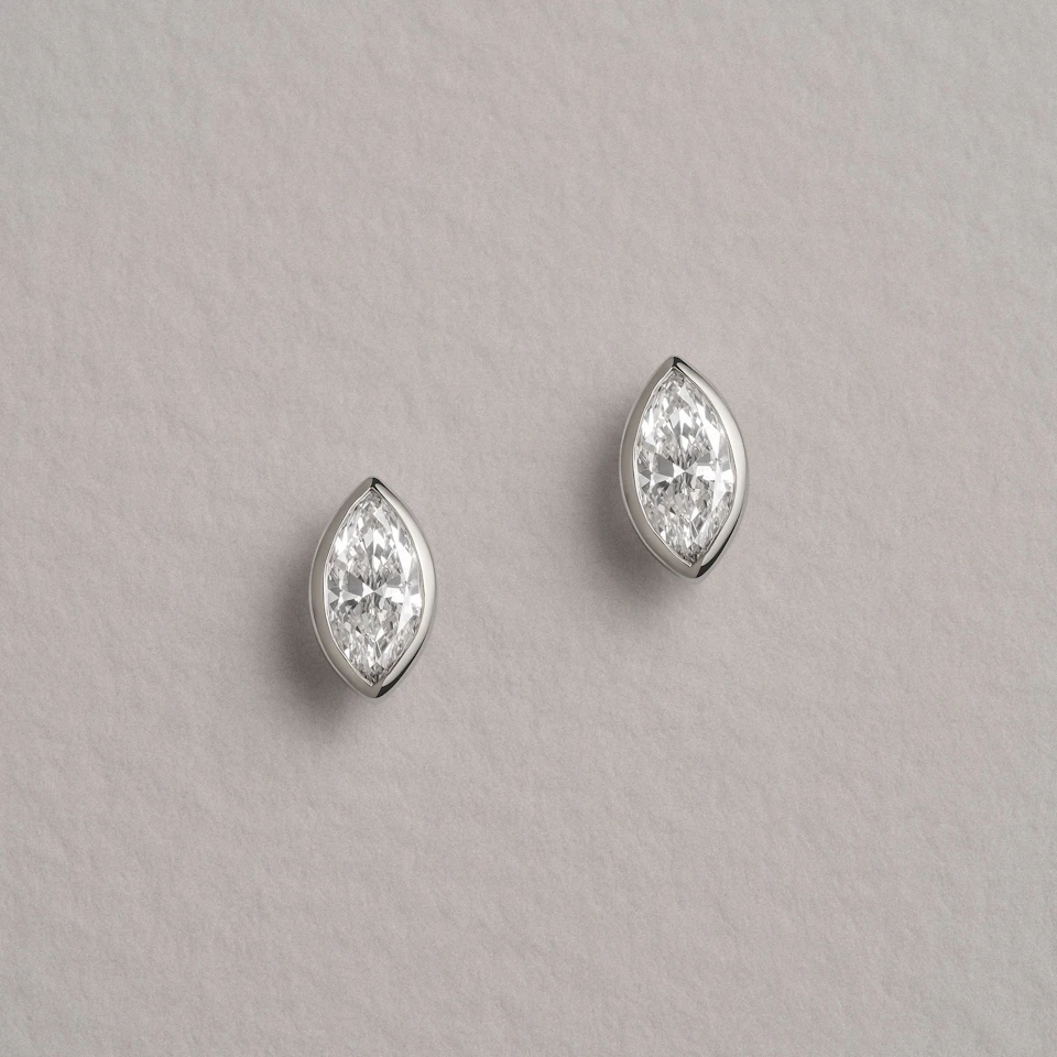 Bezel Set 0.50ct Marquise Cut Lab Diamond Stud Earrings in 18K White Gold