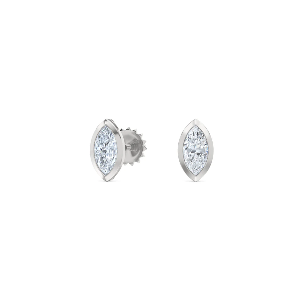 Bezel Set 0.50ct Marquise Cut Lab Diamond Stud Earrings in Platinum