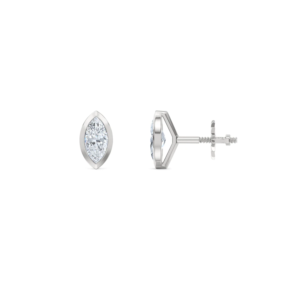 Bezel Set 0.50ct Marquise Cut Lab Diamond Stud Earrings in Platinum