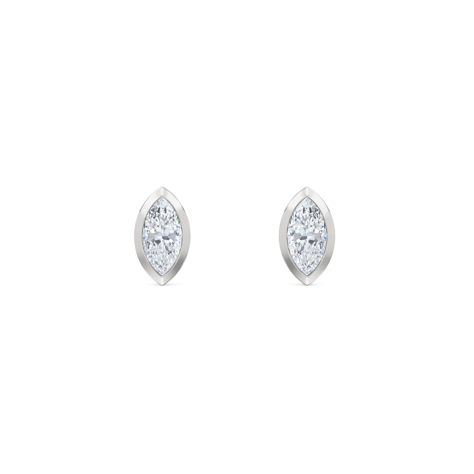 Bezel Set 0.50ct Marquise Cut Lab Diamond Stud Earrings in Platinum