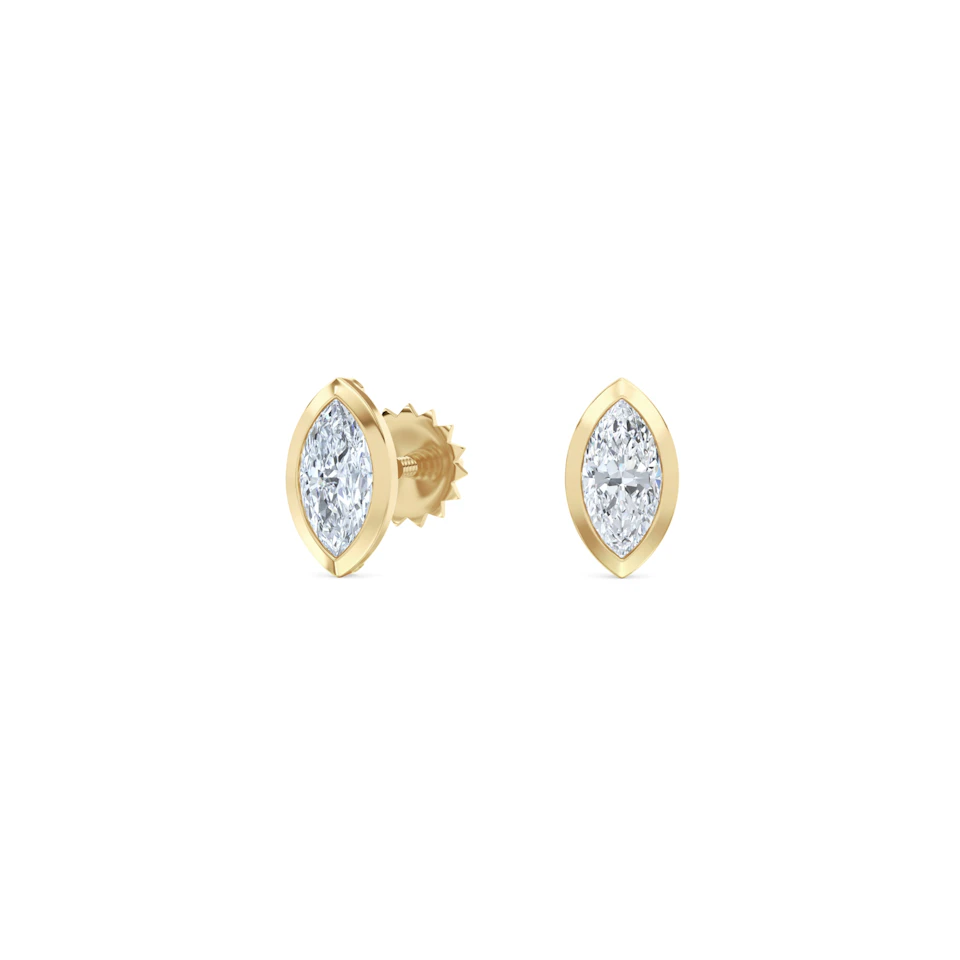 Bezel Set 0.50ct Marquise Cut Lab Diamond Stud Earrings in 18K Yellow Gold