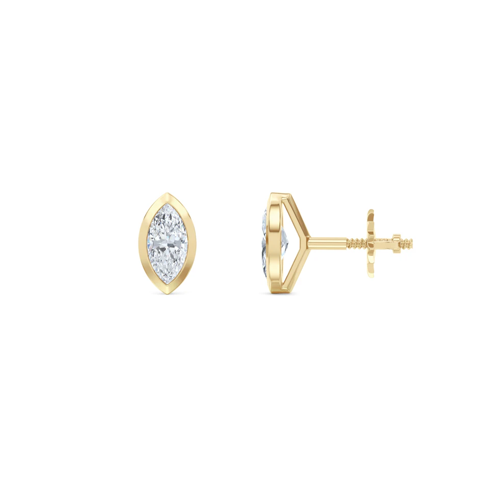 Bezel Set 0.50ct Marquise Cut Lab Diamond Stud Earrings in 18K Yellow Gold