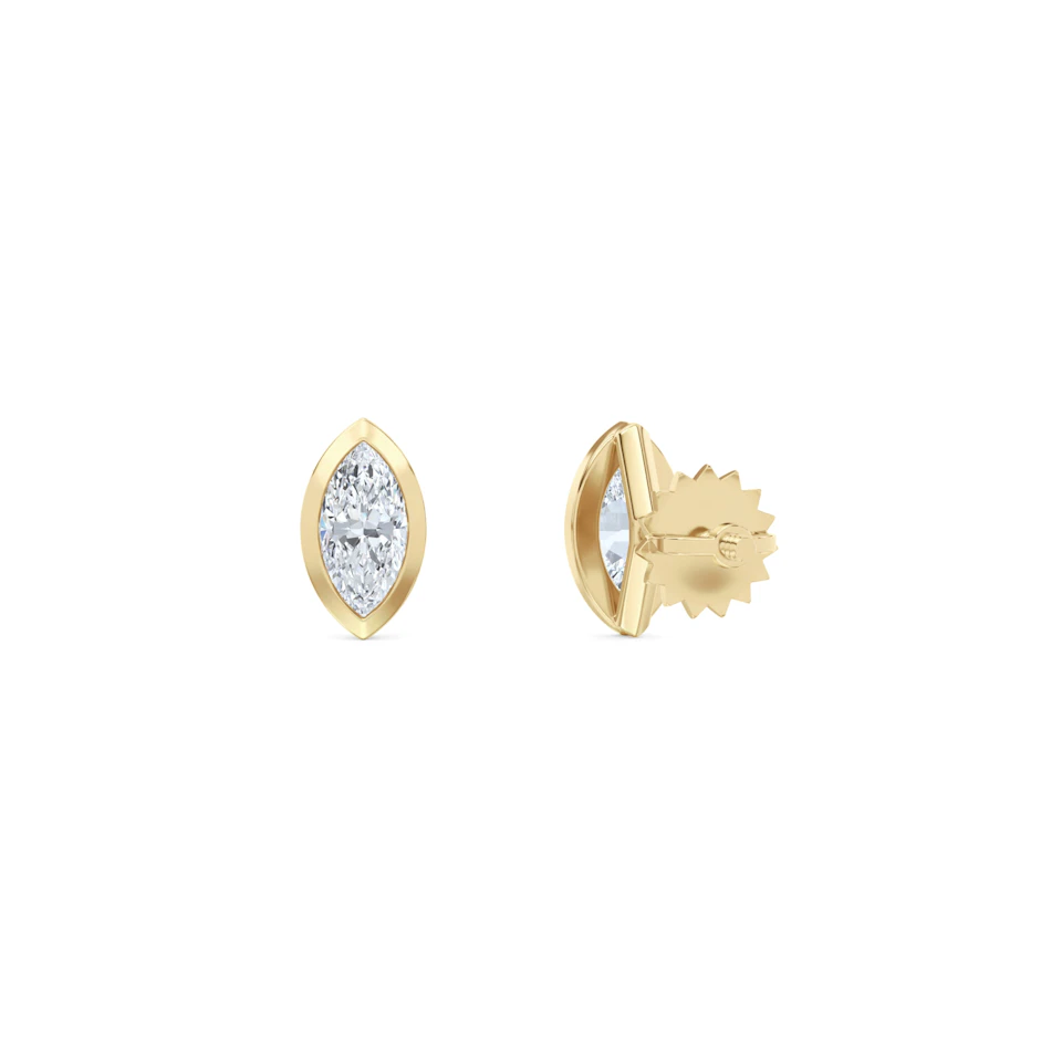 Bezel Set 0.50ct Marquise Cut Lab Diamond Stud Earrings in 18K Yellow Gold