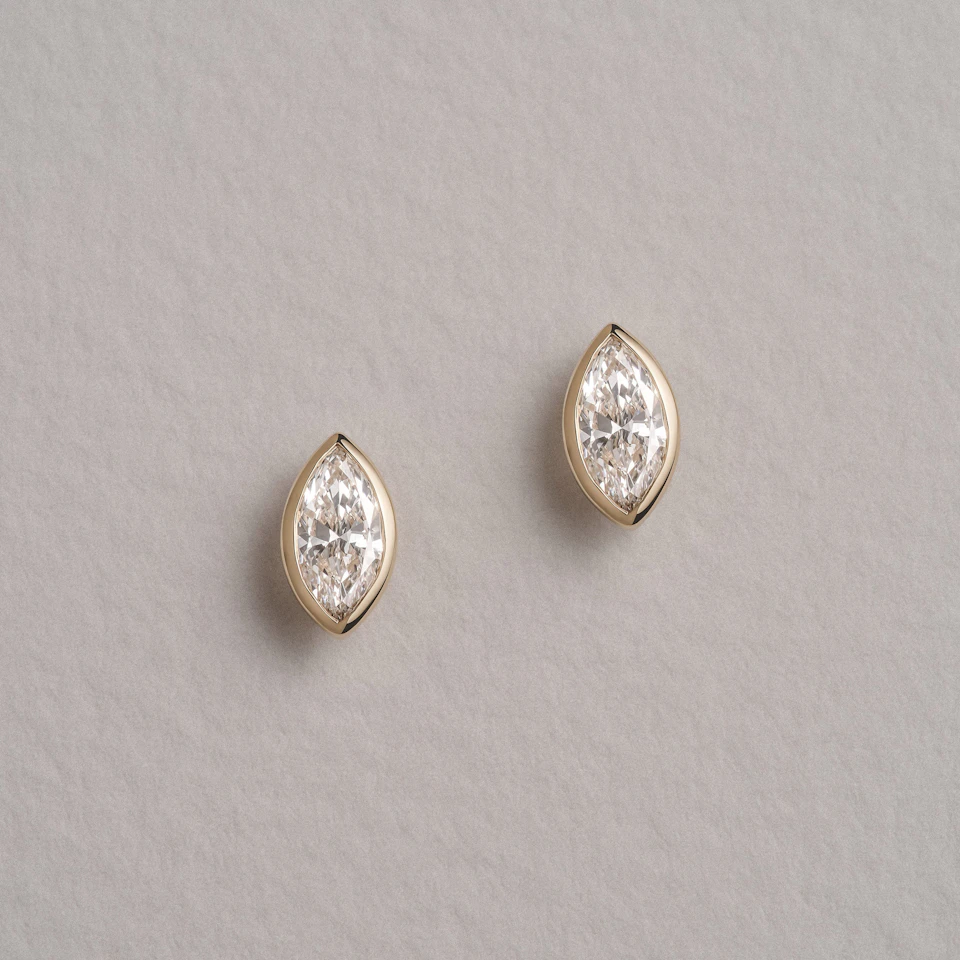 Bezel Set 0.50ct Marquise Cut Lab Diamond Stud Earrings in 18K Yellow Gold