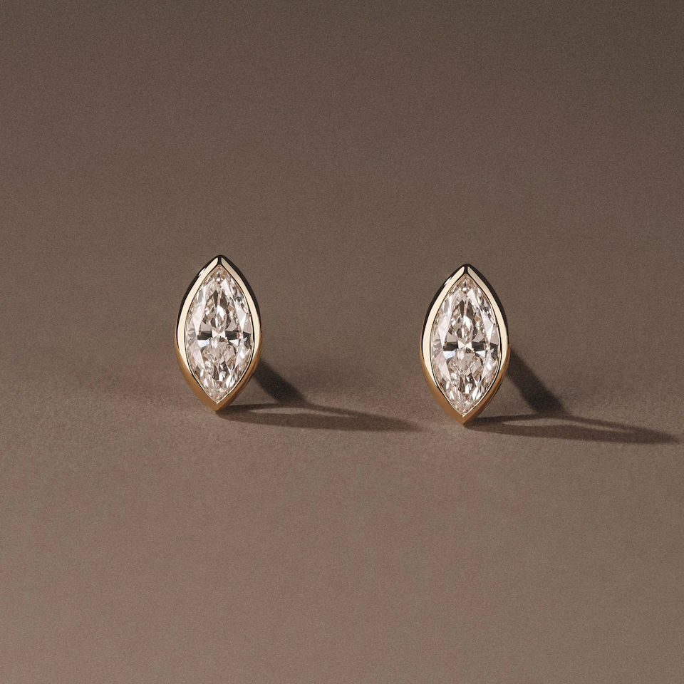 Bezel Set 0.50ct Marquise Cut Lab Diamond Stud Earrings in 18K Yellow Gold