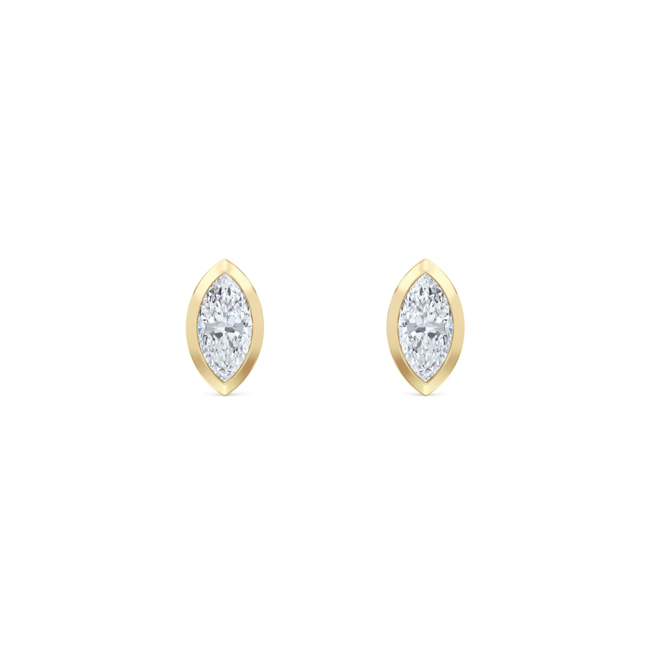 Bezel Set 0.50ct Marquise Cut Lab Diamond Stud Earrings in 18K Yellow Gold
