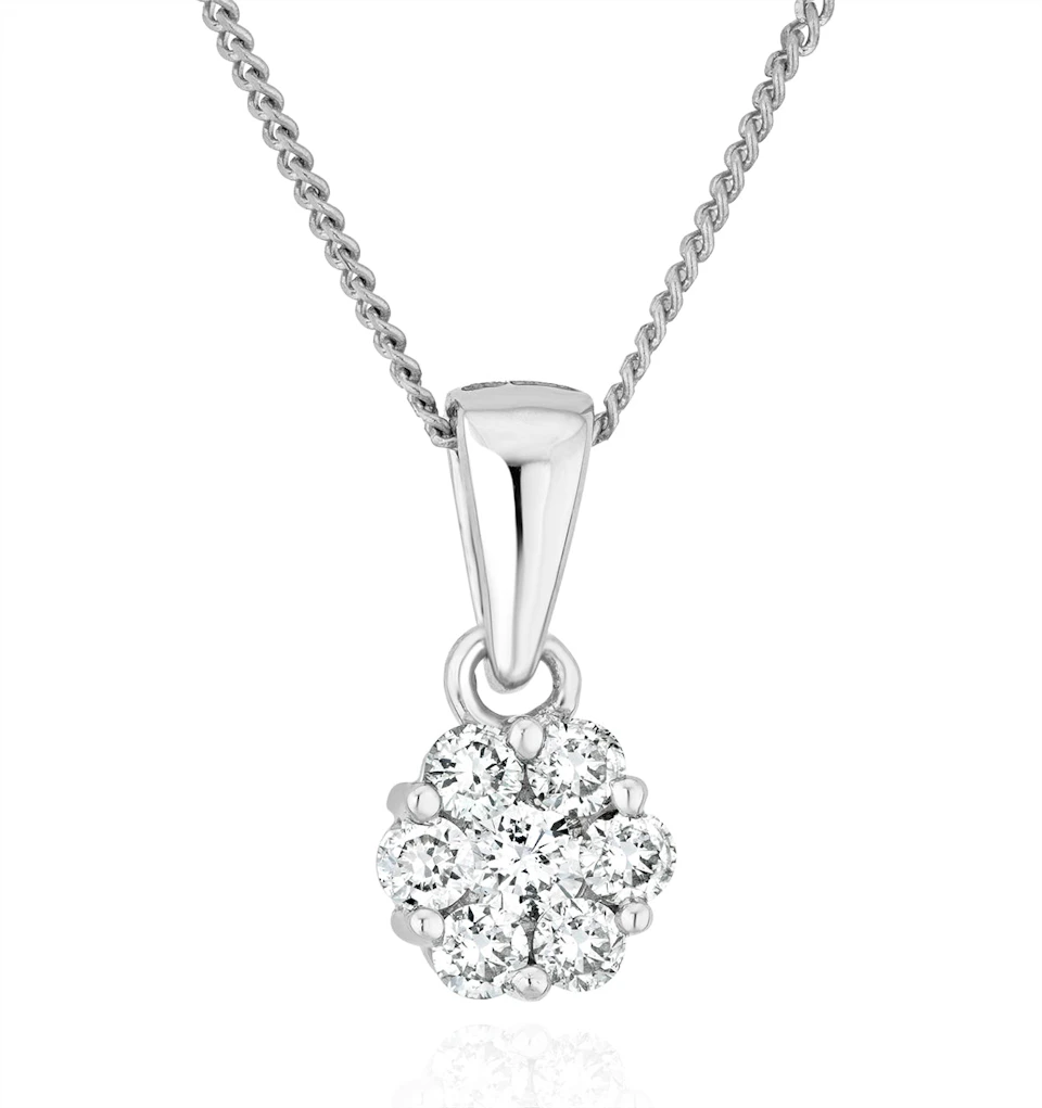 Lab Diamond Cluster Pendant Necklace 0.25ct H/Si in 9K White Gold