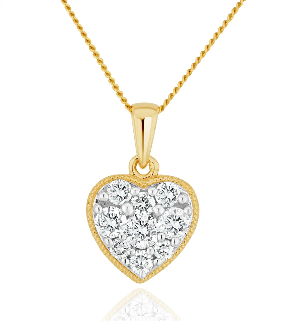 Lab Diamond Pave Heart Pendant Necklace 0.50ct H/Si in 9K Gold