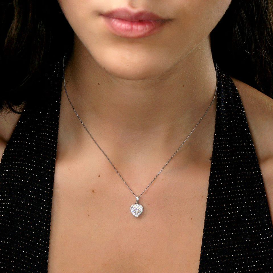 Lab Diamond Pave Heart Pendant Necklace 0.50ct H/Si in 9K White Gold