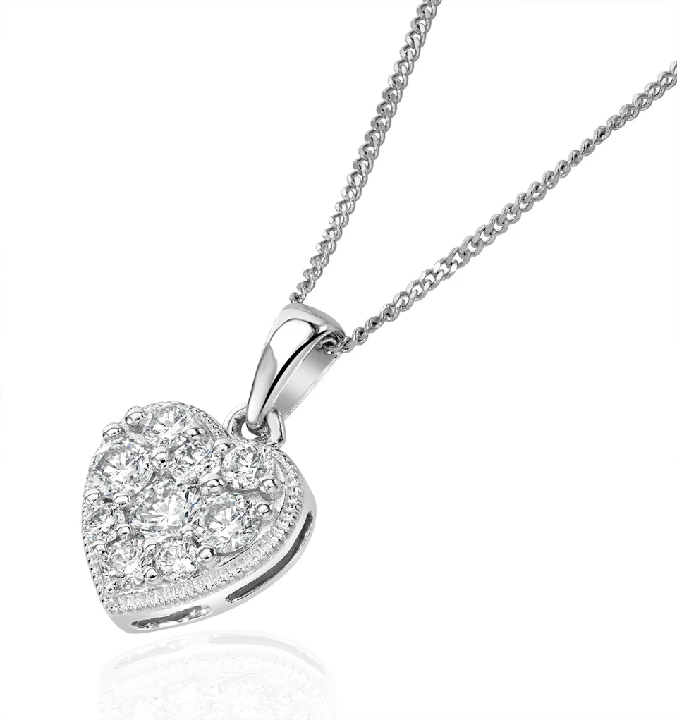 Lab Diamond Pave Heart Pendant Necklace 0.50ct H/Si in 9K White Gold