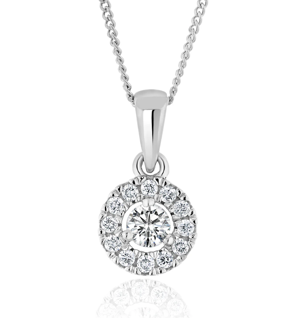 Lab Diamond Halo Pendant Necklace 0.25ct H/Si in 9K White Gold