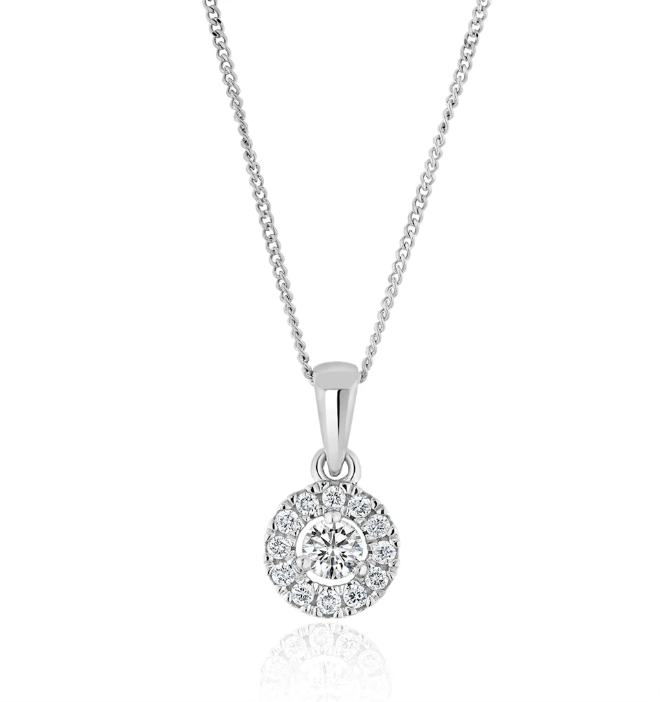 Lab Diamond Halo Pendant Necklace 0.25ct H/Si in 9K White Gold