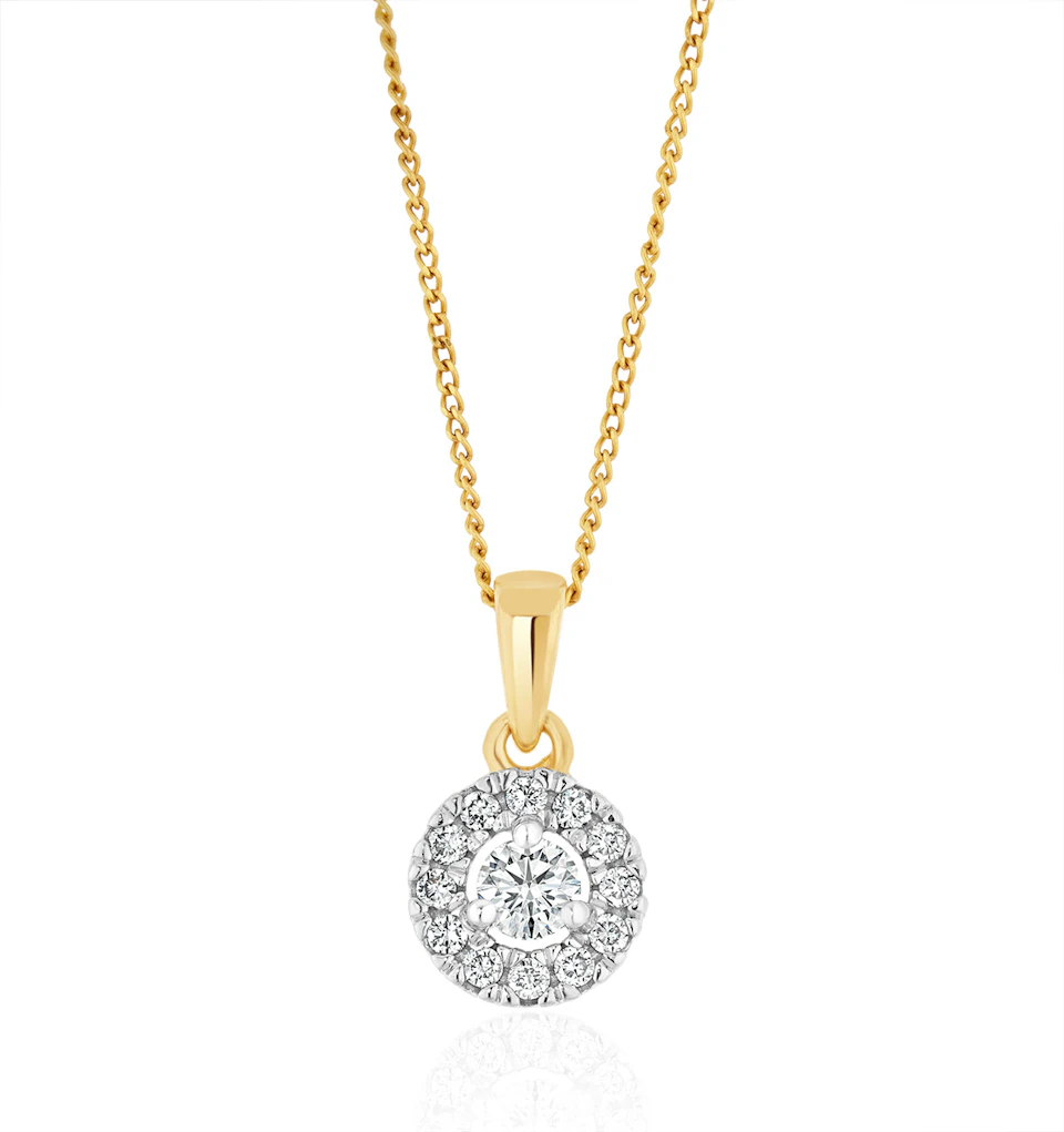 Lab Diamond Halo Pendant Necklace 0.25ct H/Si in 9K Gold