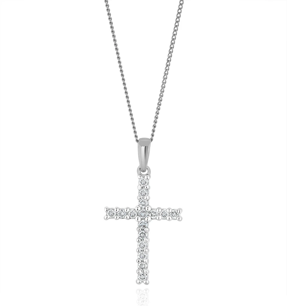 Lab Diamond Cross Pendant Necklace Claw Set 0.25ct H/Si 9K White Gold