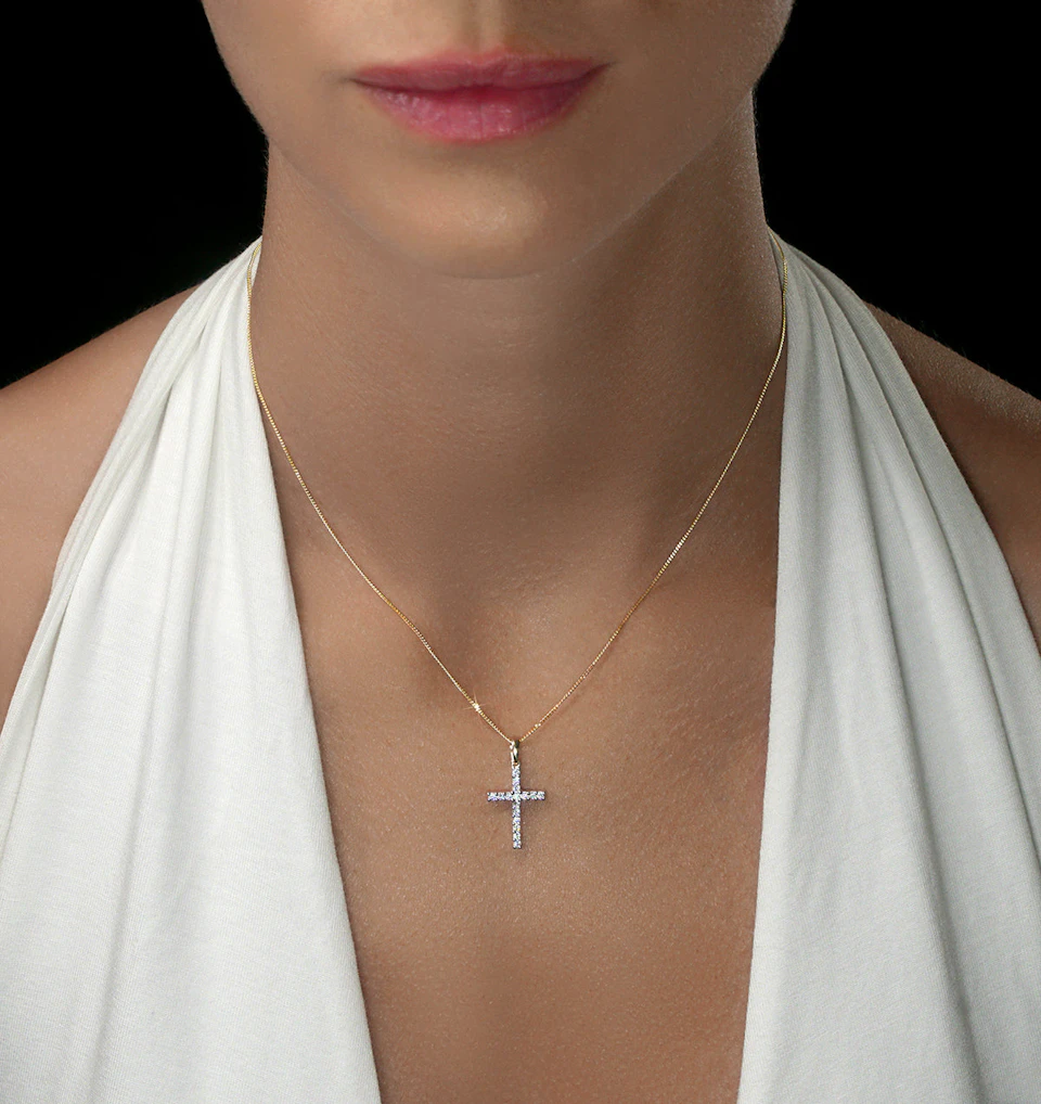 Lab Diamond Cross Pendant Necklace Claw Set 0.25ct H/Si in 9K Gold