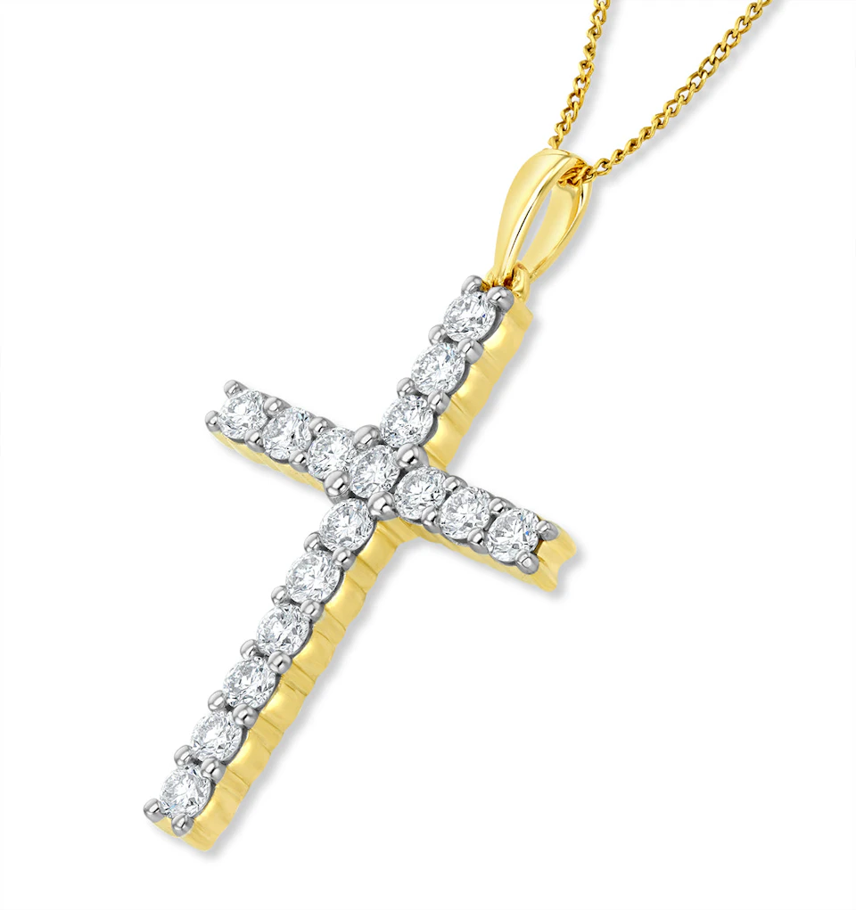 1ct Lab Diamond Cross Claw Set Necklace Pendant H/Si in 9K Gold