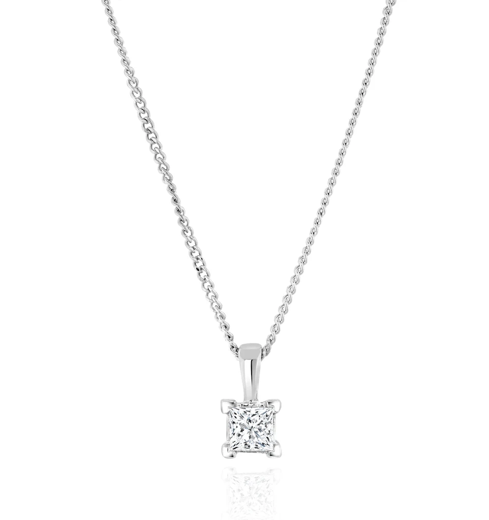 Princess Cut Lab Diamond Pendant Necklace 0.15CT in 9K White Gold