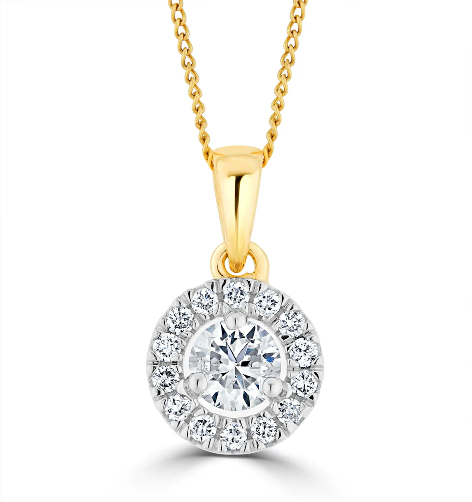 Lab Diamond Halo Necklace Pendant 0.50ct H/Si Set in 9K Gold
