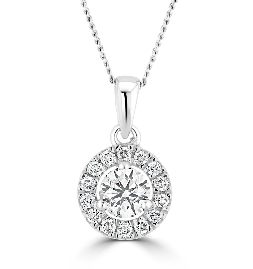 Lab Diamond Halo Necklace Pendant 0.50ct H/Si Set in 9K White Gold