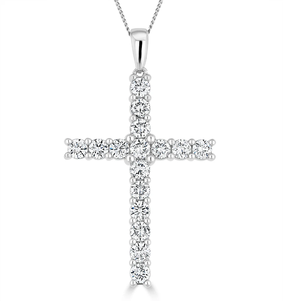 2ct Lab Diamond Cross Claw Set Necklace Pendant H/Si in 9K White Gold