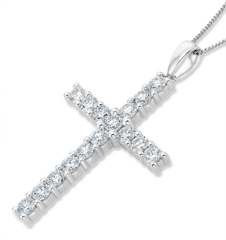 2ct Lab Diamond Cross Claw Set Necklace Pendant H/Si in 9K White Gold