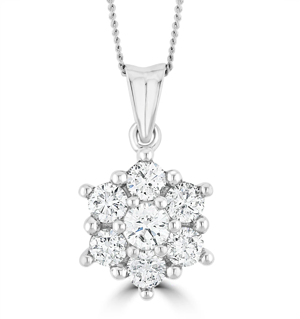 1ct Lab Diamond Cluster Necklace Pendant H/Si in 9K White Gold