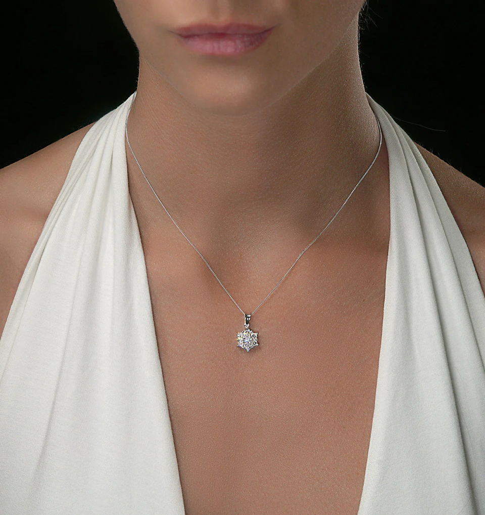 1ct Lab Diamond Cluster Necklace Pendant H/Si in 9K White Gold