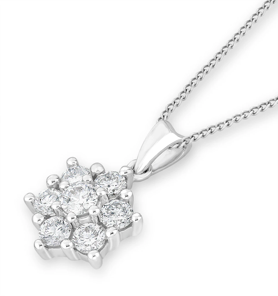1ct Lab Diamond Cluster Necklace Pendant H/Si in 9K White Gold