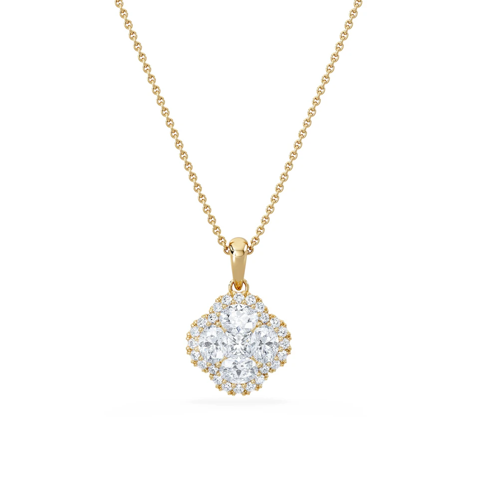 Alegria 1.00ct Lab Diamond Halo Pendant Necklace in 9K Yellow Gold