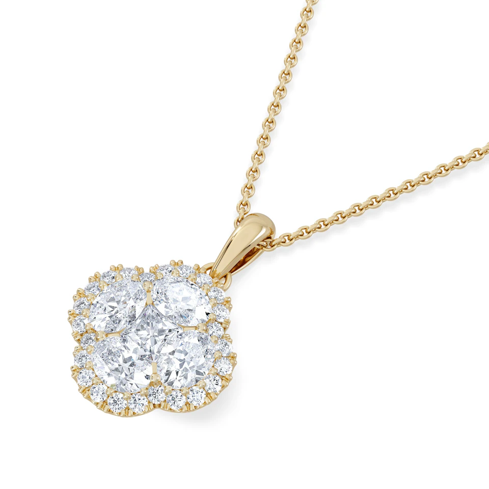 Alegria 1.00ct Lab Diamond Halo Pendant Necklace in 9K Yellow Gold