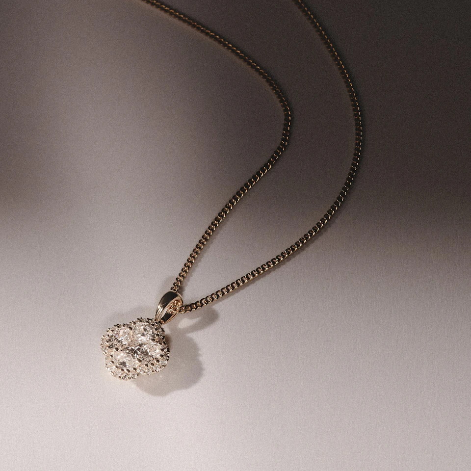 Alegria 1.00ct Lab Diamond Halo Pendant Necklace in 9K Yellow Gold