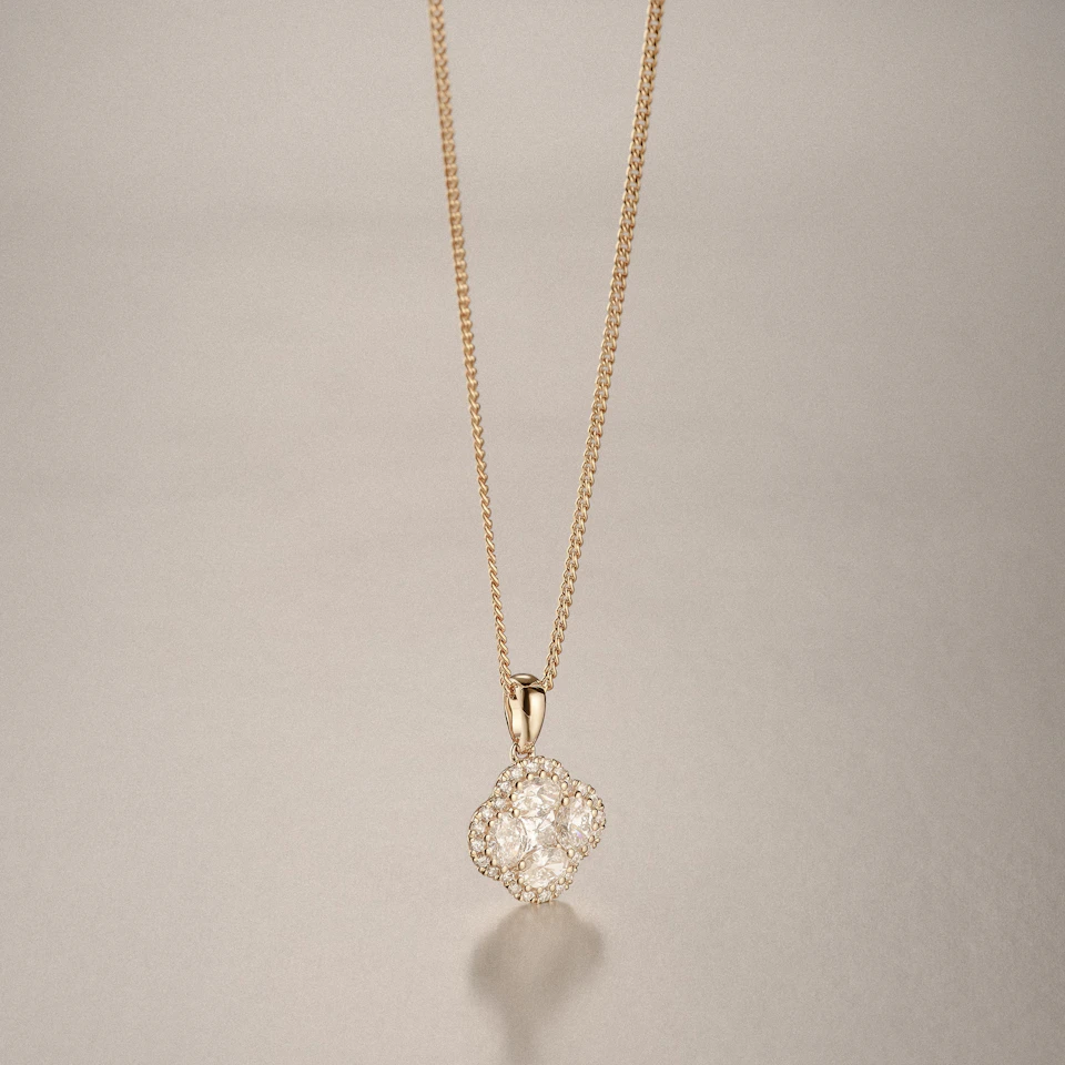 Alegria 1.00ct Lab Diamond Halo Pendant Necklace in 9K Yellow Gold