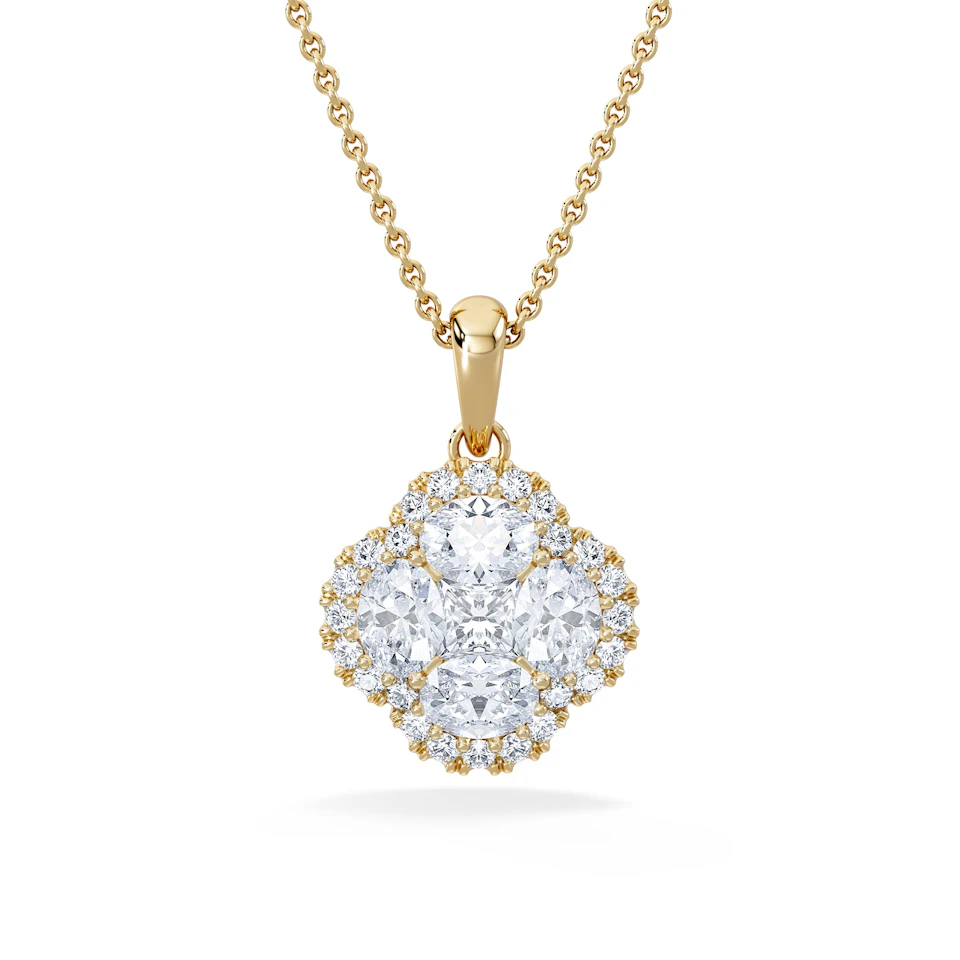 Alegria 1.00ct Lab Diamond Halo Pendant Necklace in 9K Yellow Gold