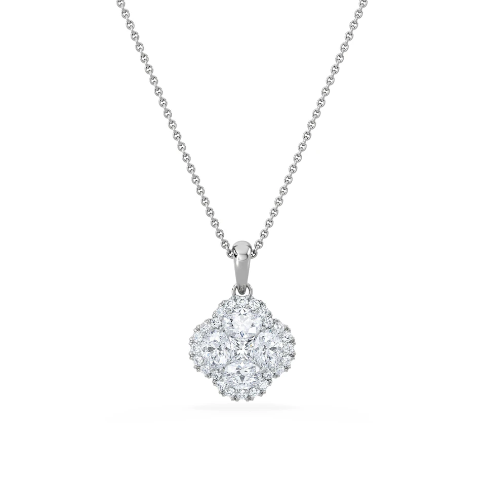 Alegria 1.00ct Lab Diamond Halo Pendant Necklace in 9K White Gold