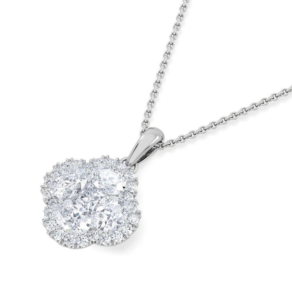 Alegria 1.00ct Lab Diamond Halo Pendant Necklace in 9K White Gold
