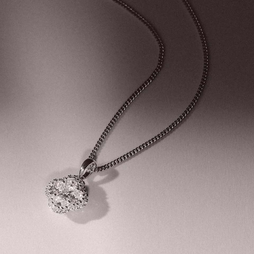 Alegria 1.00ct Lab Diamond Halo Pendant Necklace in 9K White Gold