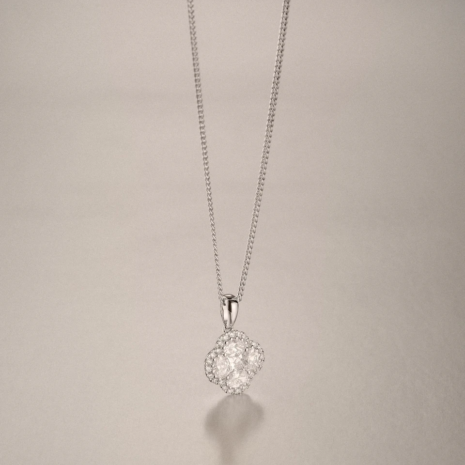 Alegria 1.00ct Lab Diamond Halo Pendant Necklace in 9K White Gold