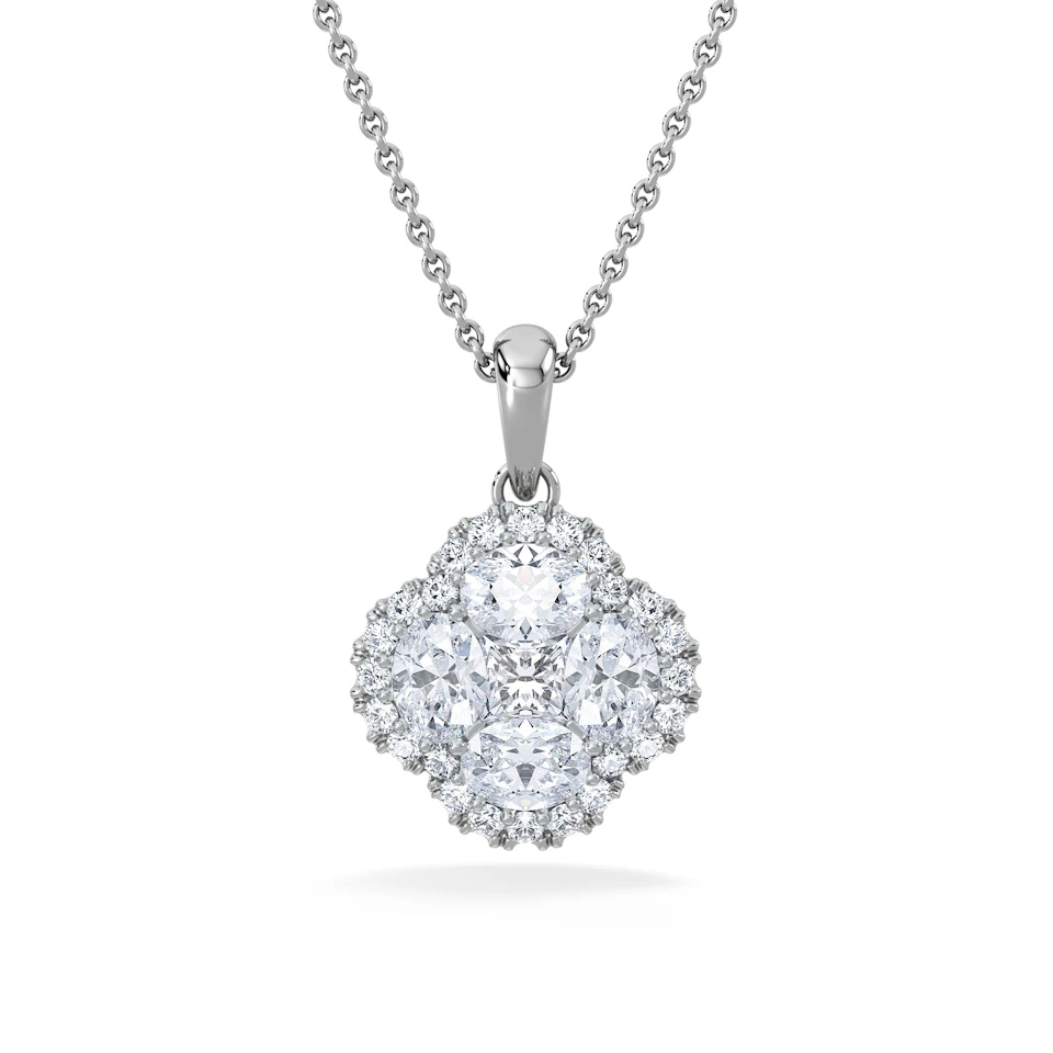 Alegria 1.00ct Lab Diamond Halo Pendant Necklace in 9K White Gold