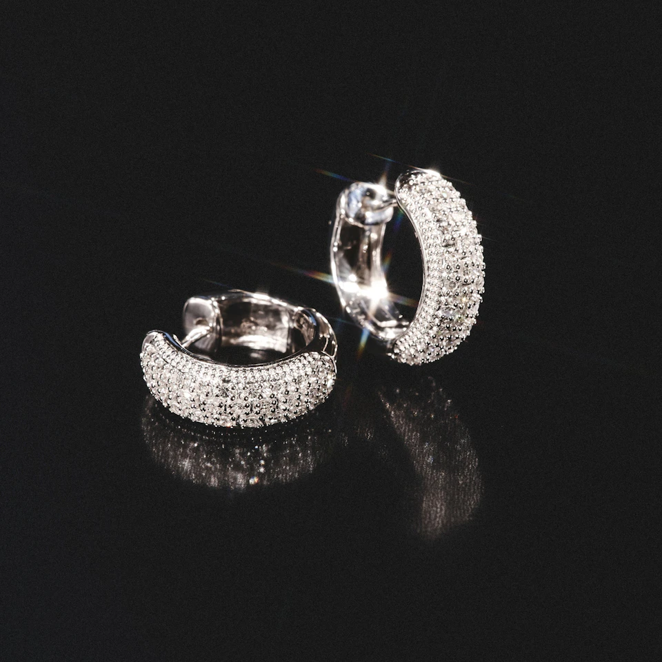 Huggie Earrings Lab Diamond Pave Set 0.33ct in 925 Silver
