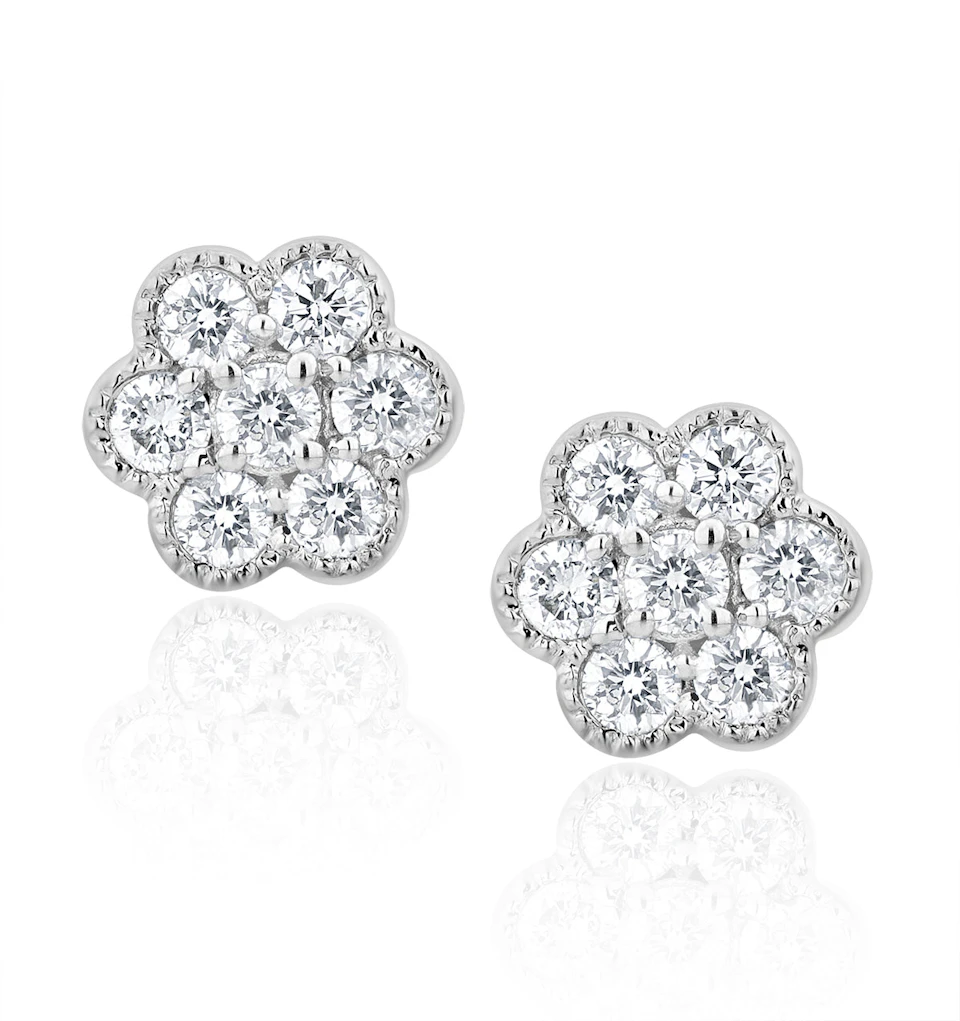 Lab Diamond Cluster Flower Earrings 0.25ct set in 9K White Gold