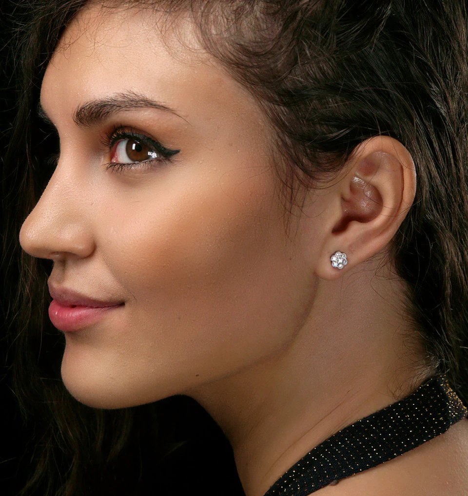 Lab Diamond Cluster Flower Earrings 0.25ct set in 9K White Gold