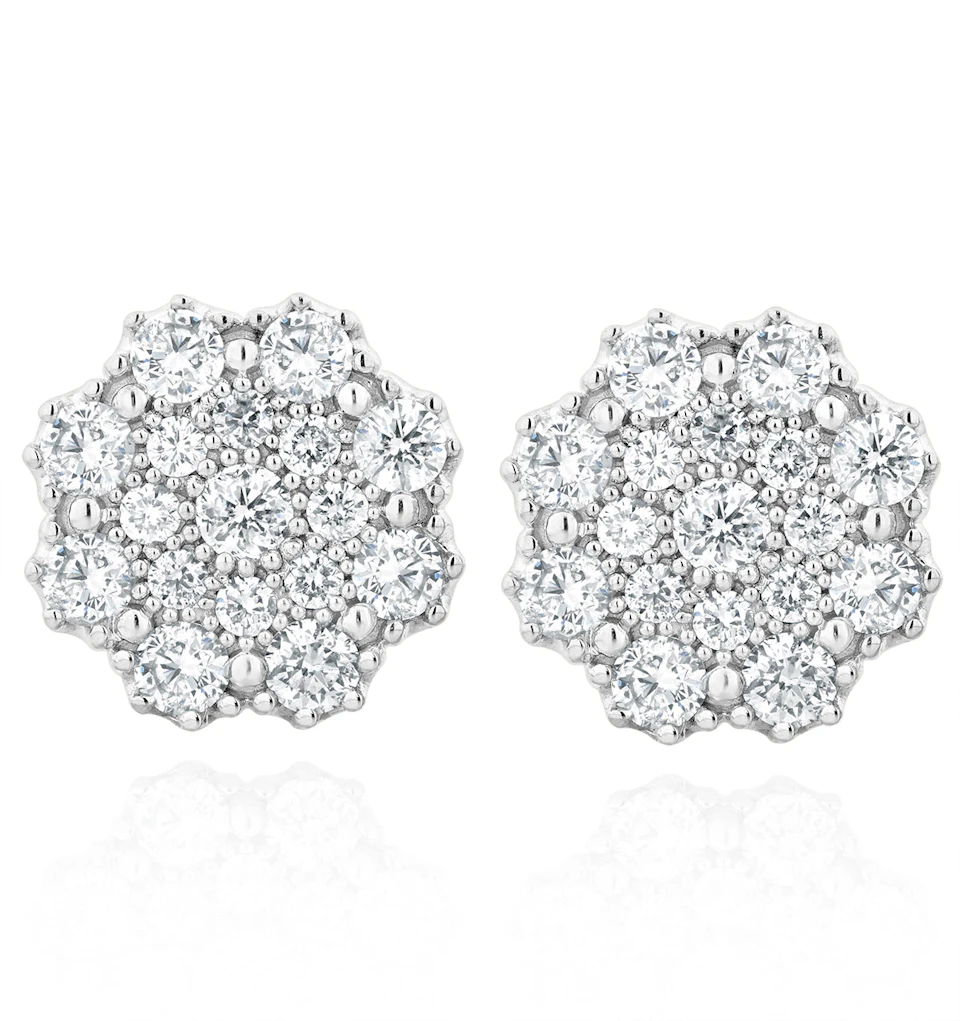 Large Lab Diamond Cluster Earrings 1.00ct H/Si in 9K White Gold