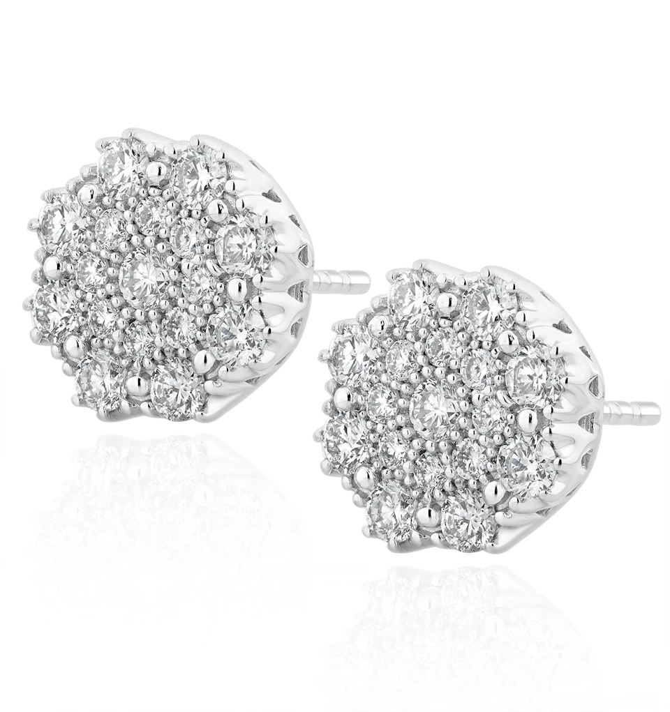 Large Lab Diamond Cluster Earrings 1.00ct H/Si in 9K White Gold