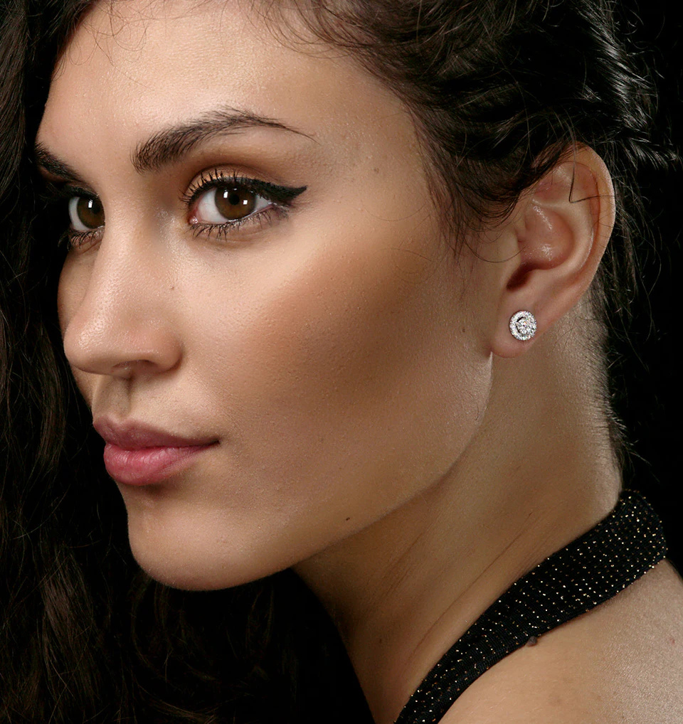 Halo Lab Diamond Earrings 1.00ct H/Si in 9K White Gold